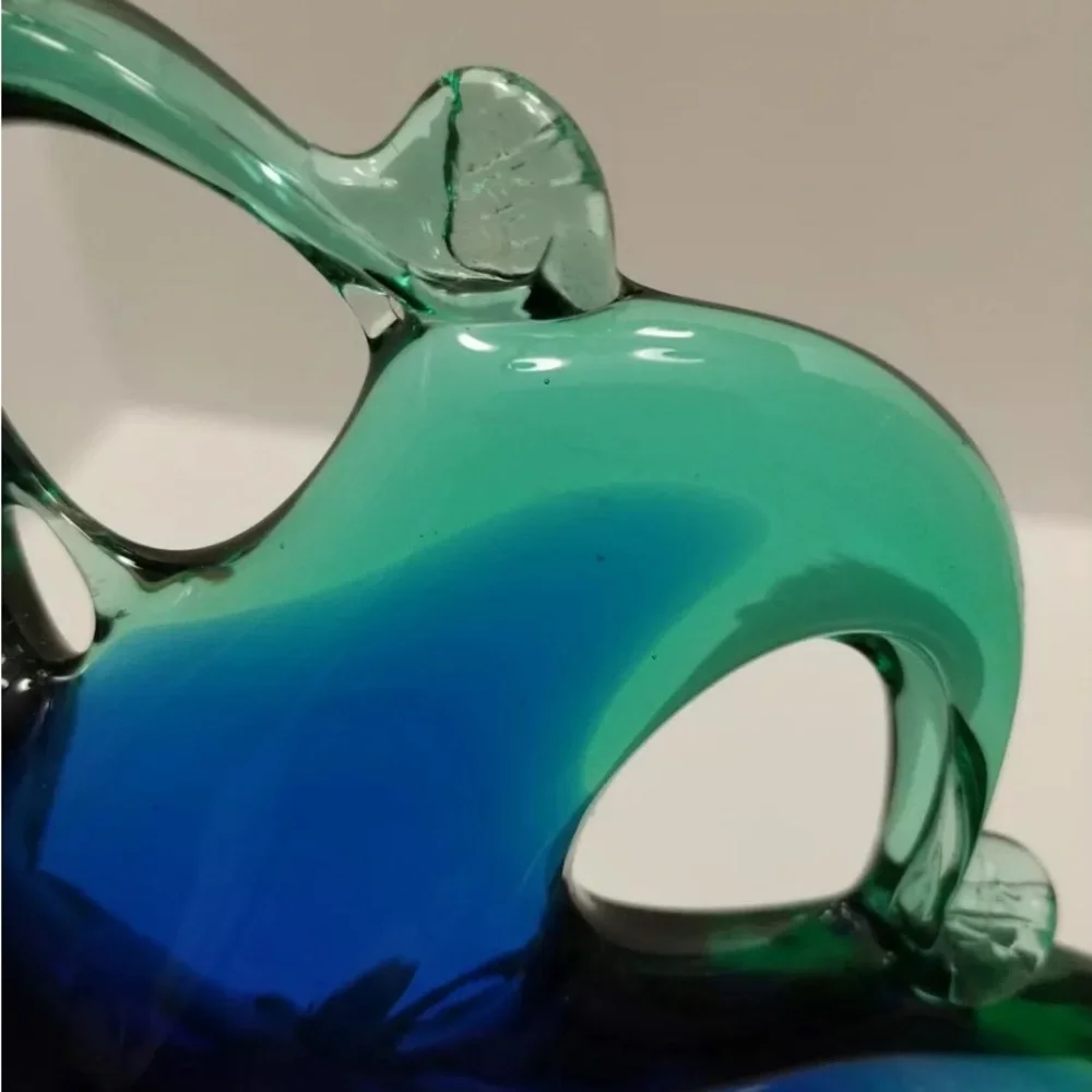 MURANO GLASS fruit bowl decoration home blue green 9in